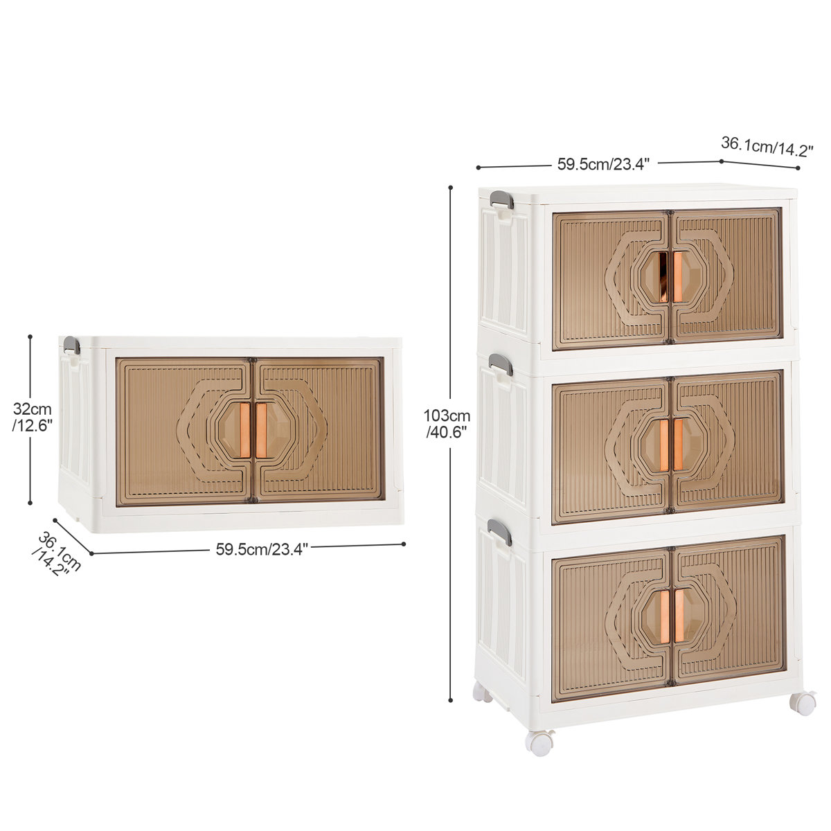 Canas 3 Pack Stackable Storage Bins 70 QT Folding Organizer Boxes Collapsible Closet With Doors Wheels Lid